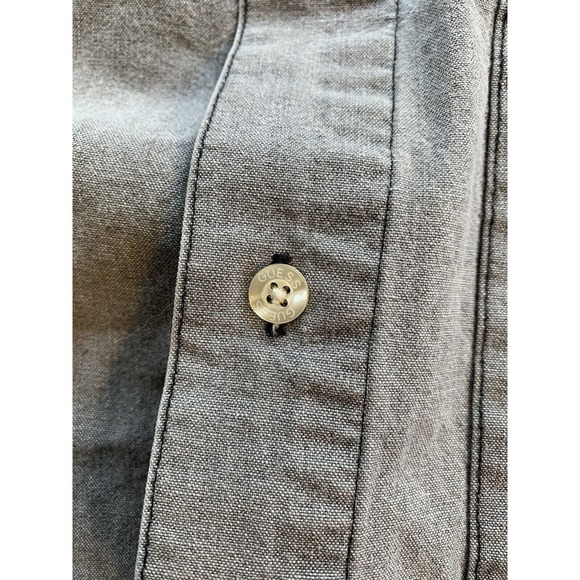 Vtg Guess‎ Jeans Shirt Men's Large Short Sleeve Buttons Gray USA Casual Office - Picture 6 of 14